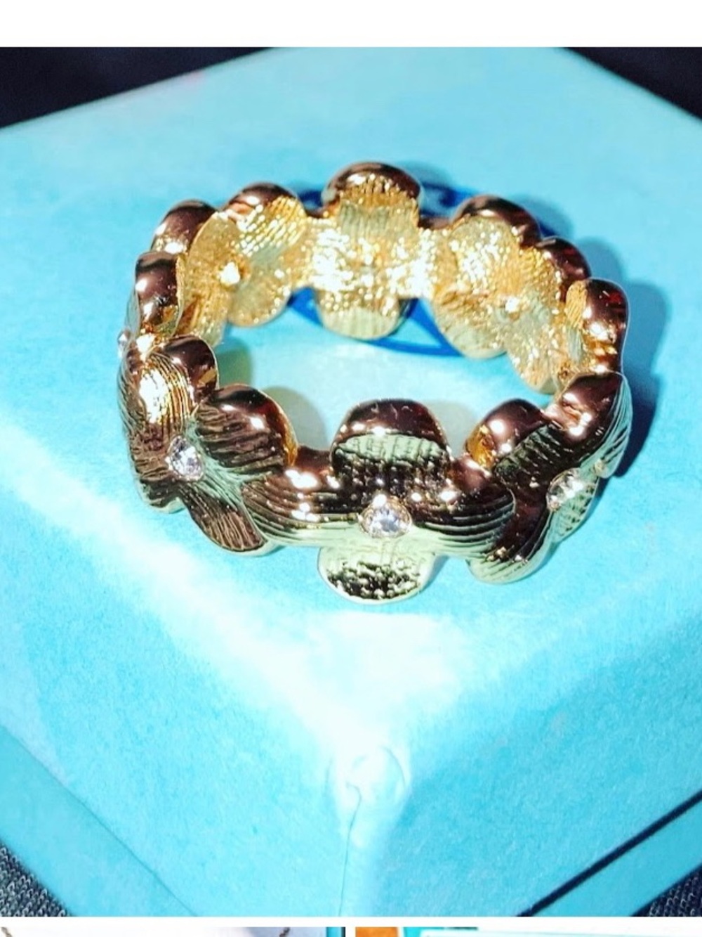 Gold Floral Crystal Accent Band Ring - Women Jewelry size 9